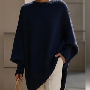 Navy Blue Oversized Batwing Sweater